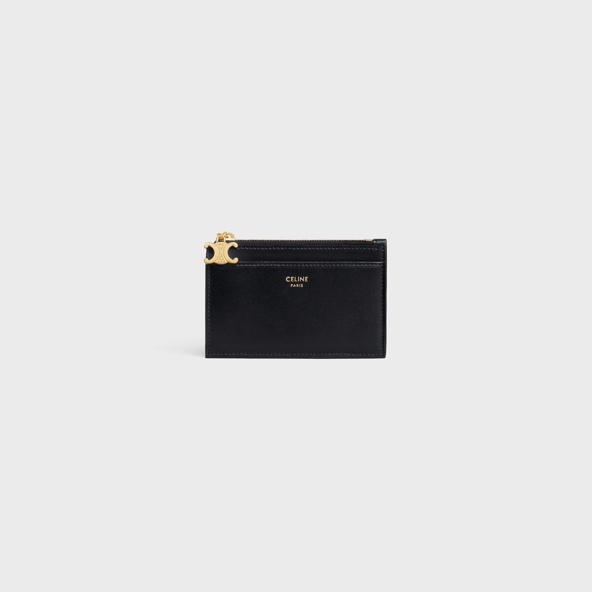 ZIPPED CARD HOLDER TRIOMPHE CHARMS IN SHINY CALFSKIN BLACK - Image 1